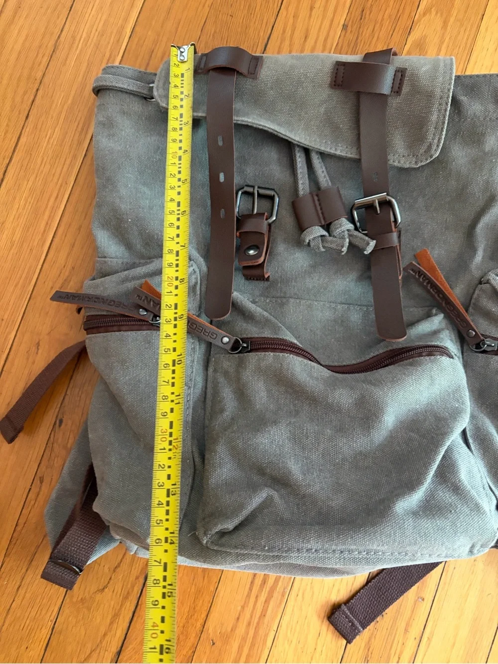 Greg Norman Refined Traveler Canvas Backpack Brown Leather Straps.  Classic Golf